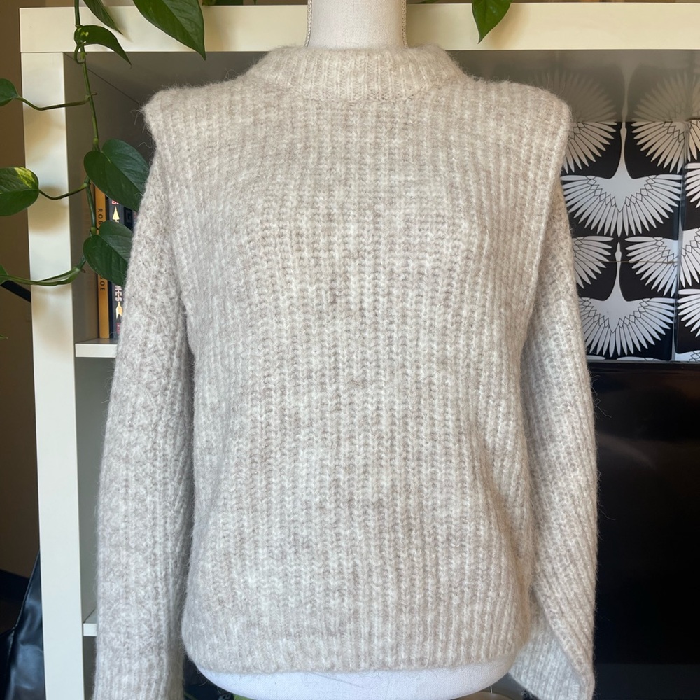 En Saison Cream Crew Neck Sweater with Ribbed Texture